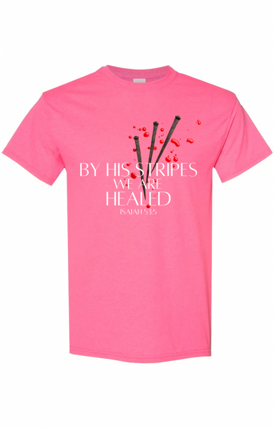 By His Stripes Tee - Pink
