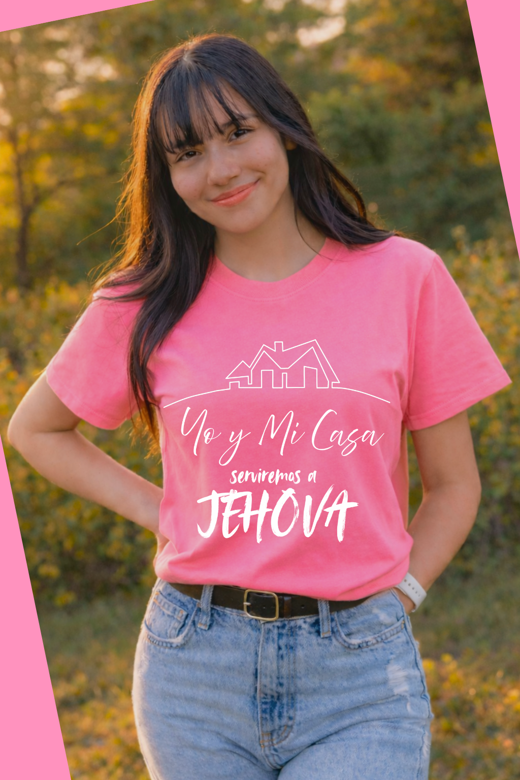Yo y Mi Casa Serviremos a Jehovah Tee - Pink