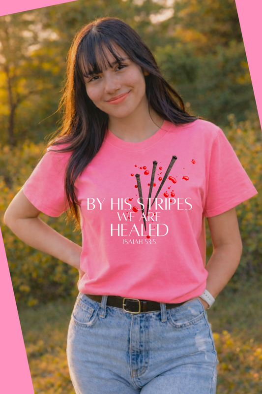By His Stripes Tee - Pink